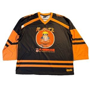 Naruto Anime Hockey Jersey Mens Large Black Orange Graphic Shirt
